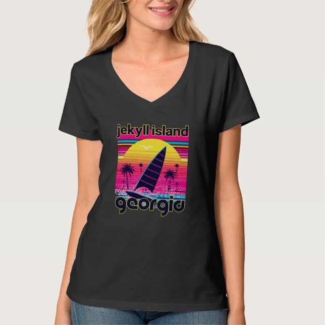 Jekyll Island Retro 80s Style Souvenir Beach T Shirt (Framsida)