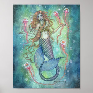 Jellies-Sjöjungfrun och Jellyfish Fantasy Art Poster