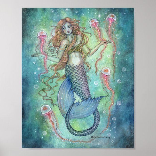 Jellies-Sjöjungfrun och Jellyfish Fantasy Art Poster (Framsidan)