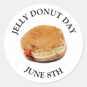 Jelly Donut Dag 8:e Mat Helgdag Stickers Runt Klistermärke