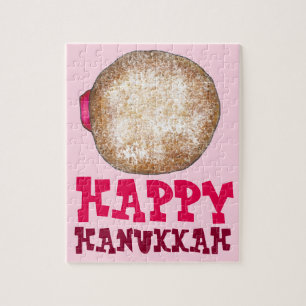 Jelly Donut Doughnut Lycklig Hanukkah Jewish Helgd Pussel