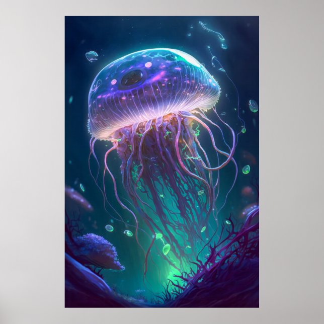 Jelly Fish Animal Porträtt målning Wildlife Ocean Poster (Framsidan)