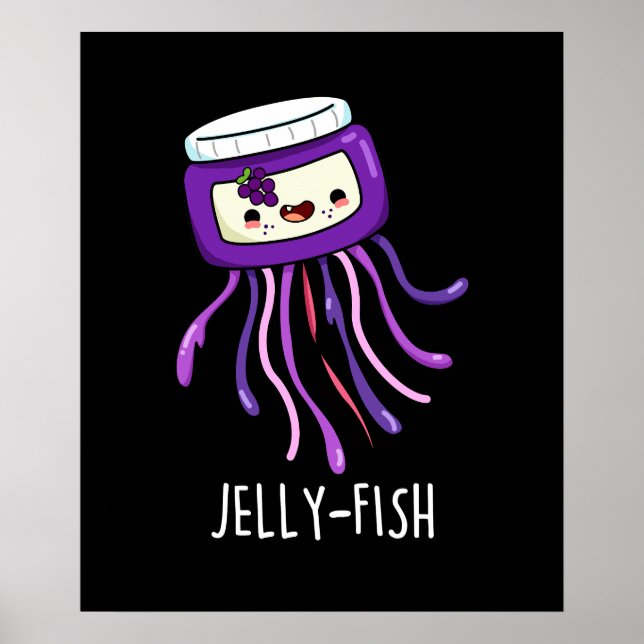 Jelly-fish Funny Jelly Burk Pun Mörk BG Poster (Framsidan)