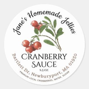 Jelly Label Vintage Homemade CRANBERRY Sauce Runt Klistermärke