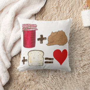 Jelly + peanut Butter + Bread = Kärlek Heart Kudde