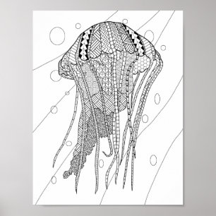 Jellyfish Adult Coloring Poster