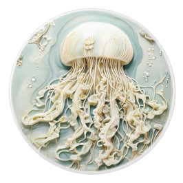 Jellyfish Art nouveau Faux Relief Mint Cream White Knopp
