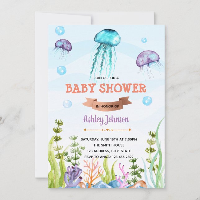 Jellyfish babyduschinbjudan inbjudningar (Framsida)