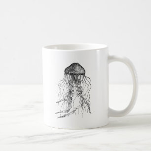 Jellyfish Black and White Pencil Teckning Sketch Kaffemugg