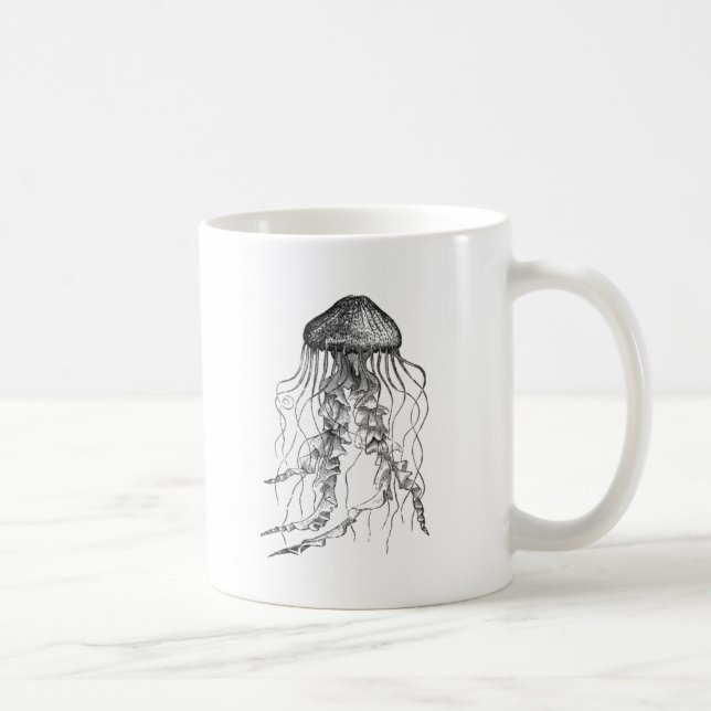 Jellyfish Black and White Pencil Teckning Sketch Kaffemugg (Höger)
