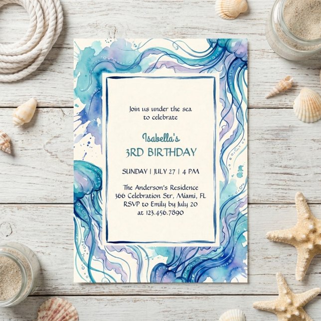 Jellyfish Blue Ocean Under The Sea Birthday Party Inbjudningar (Under The Sea Birthday Party Invitation)