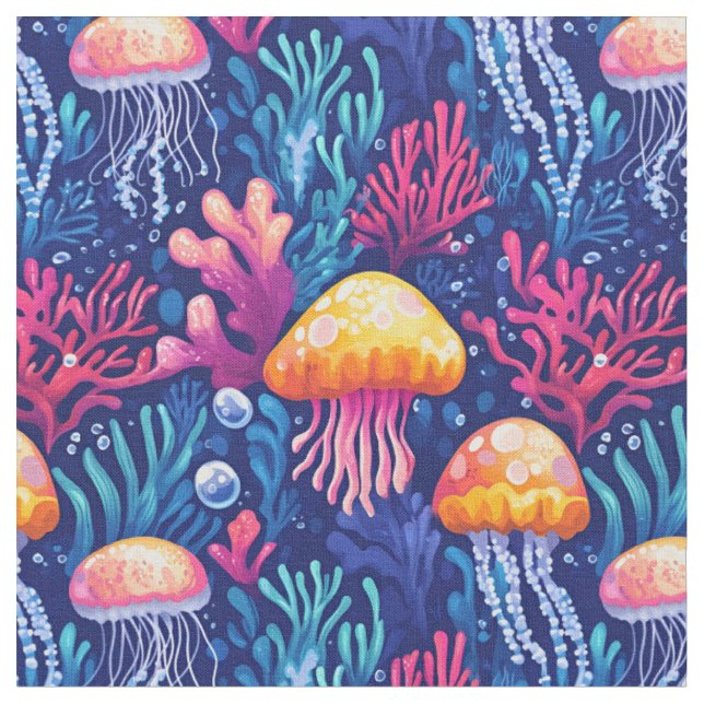 Jellyfish & Coral Reef Tyg (Närbild)