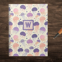 Jellyfish Cute Pastel Lila and Orange Monogram.