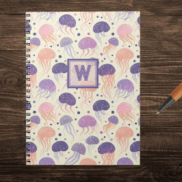 Jellyfish Cute Pastel Lila and Orange Monogram. Anteckningsbok