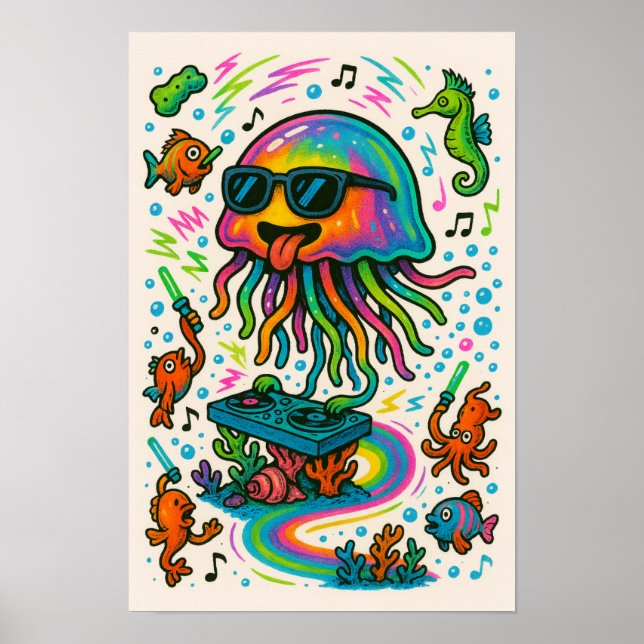 Jellyfish DJ Underwater Party Poster (Framsidan)