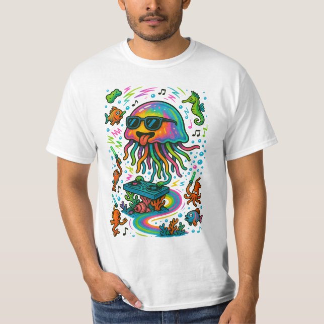 Jellyfish DJ vid Underwater Rave T Shirt (Framsida)