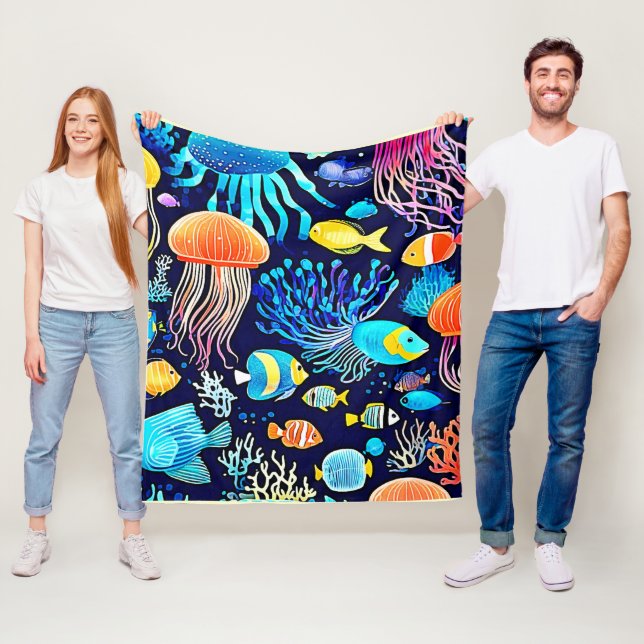 Jellyfish & Fish: Deep Sea Delight Fleecefilt (På plats)