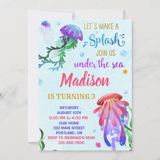 Jellyfish födelsedagsinbjudan Under havet inbjudan (Framsida)