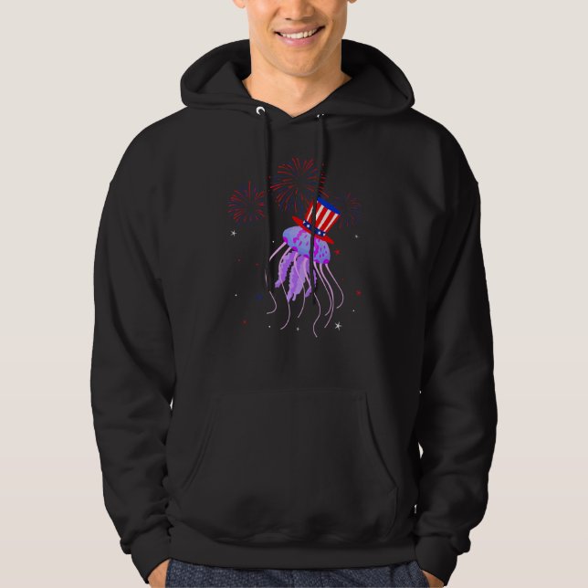 Jellyfish Graphic Rött vitt blått Fireworks Decor  Hoodie (Framsida)
