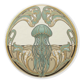 Jellyfish Green Cream & Gold Art Deco Nouveau Knopp