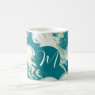 Jellyfish in Blue Ocean Summer Season Monogram Kaffemugg