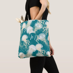Jellyfish in Blue Ocean Summer Season Monogram Tygkasse