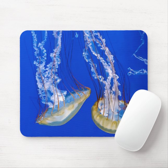 Jellyfish in Blue Vatten Musmatta (Med mus)
