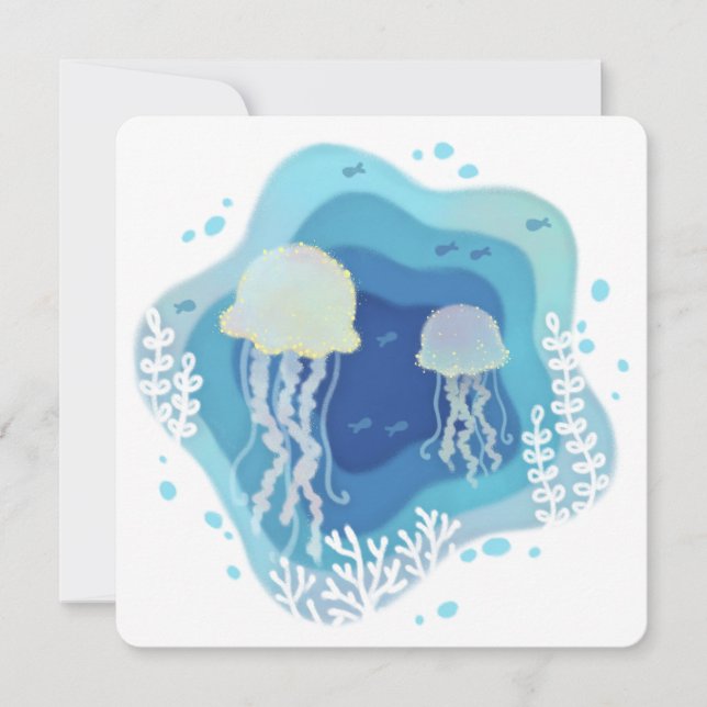 Jellyfish in Ocean Papper Art Illustration Julkort (Framsida)