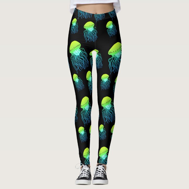 Jellyfish Leggings- Jellies Neon Grönt Jelly Fish Leggings (Framsida)