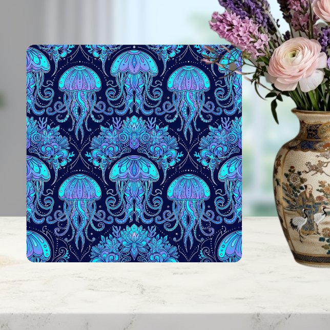 Jellyfish Mandala Pattern Blue Purple Graphic Tile Kakelplatta (Skapare uppladdad)