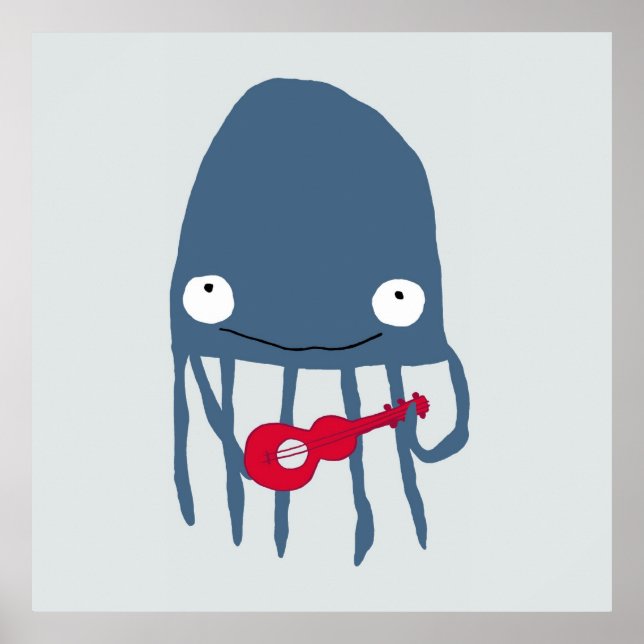 Jellyfish med Ukelele Poster i marinen (Framsidan)