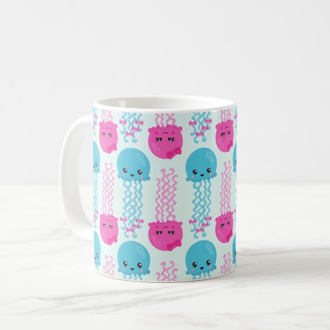 Jellyfish Mönster, Cute Jellyfish, Sea Animals Kaffemugg (Framsida vänster)