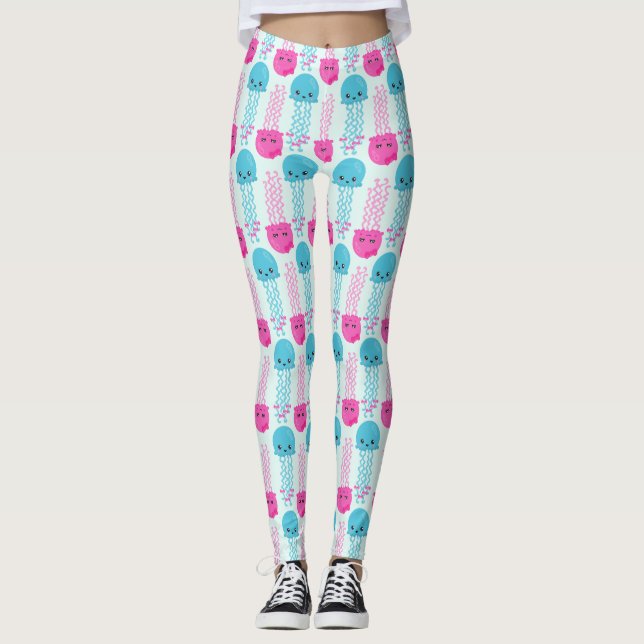 Jellyfish Mönster, Cute Jellyfish, Sea Animals Leggings (Framsida)