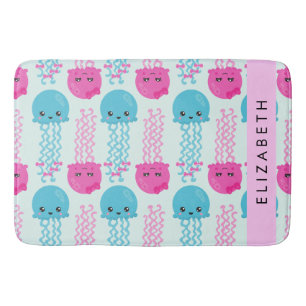 Jellyfish Mönster, Cute Jellyfish, Sea, Ditt namn Badrumsmatta