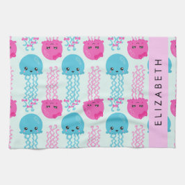 Jellyfish Mönster, Cute Jellyfish, Sea, Ditt namn Kökshandduk