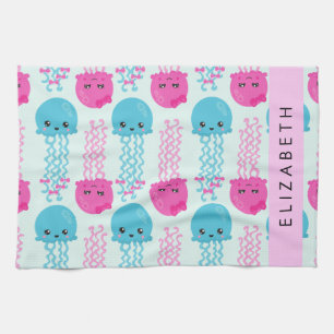 Jellyfish Mönster, Cute Jellyfish, Sea, Ditt namn Kökshandduk