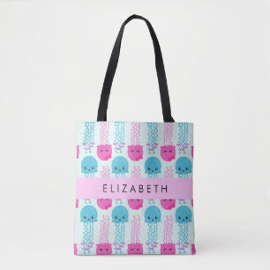 Jellyfish Mönster, Cute Jellyfish, Sea, Ditt namn Tygkasse