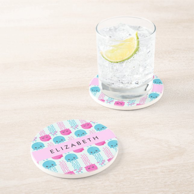 Jellyfish Mönster, Cute Jellyfish, Sea, Ditt namn Underlägg (Sidan)