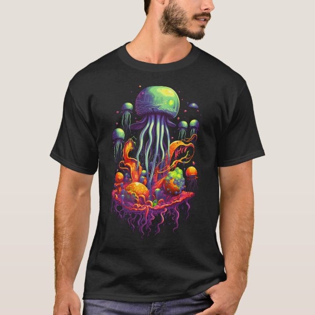 Jellyfish Neon Psychedelic: Galactic Fantasies T Shirt (Framsida)