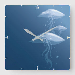 Jellyfish Ocean Sea Life - Blue Underwater Anpassn Fyrkantig Klocka