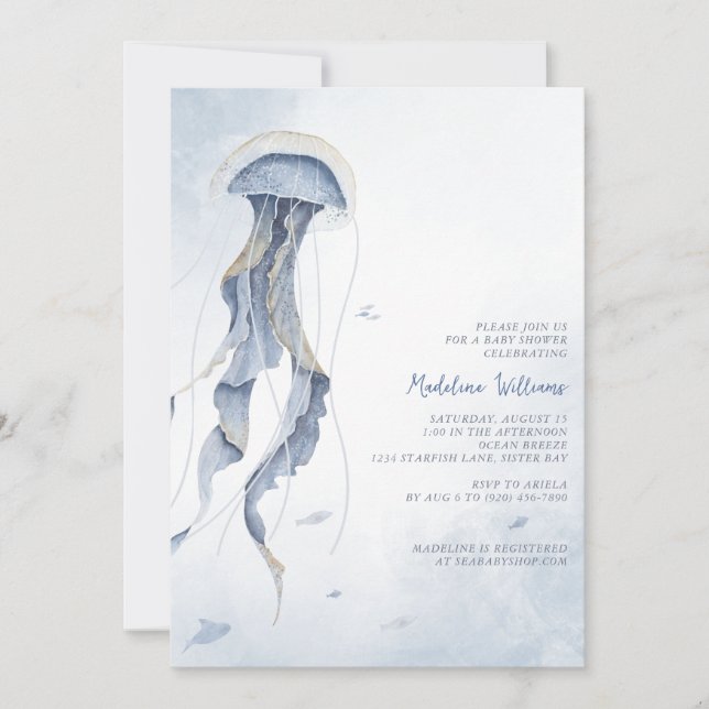 Jellyfish Ocean Sea Watercolor Baby Shower Inbjudningar (Framsida)