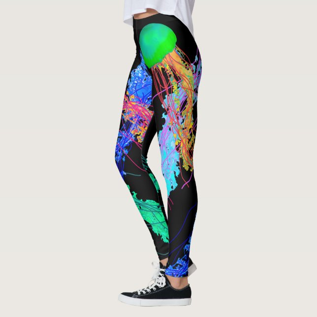 Jellyfish on Black - Leggings (Vänster)
