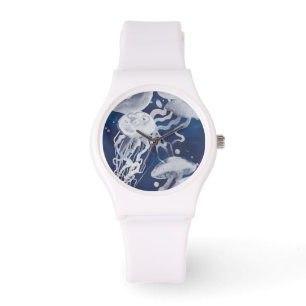 Jellyfish on Navy Background Armbandsur