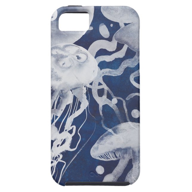 Jellyfish on Navy Background Case-Mate iPhone Skal (Baksidan)