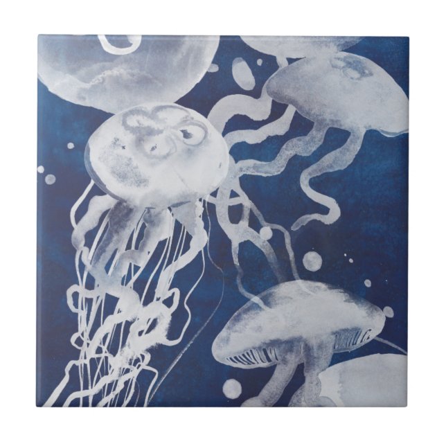 Jellyfish on Navy Background Kakelplatta (Framsidan)