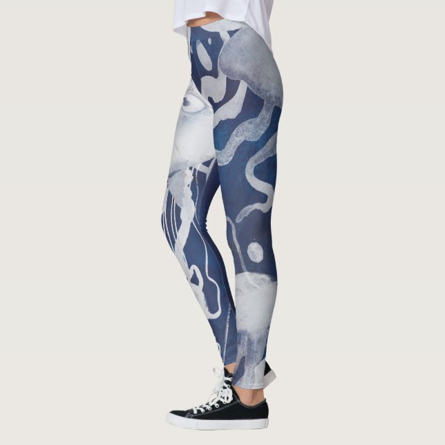 Jellyfish on Navy Background Leggings (Vänster)