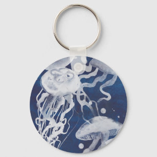 Jellyfish on Navy Background Nyckelring