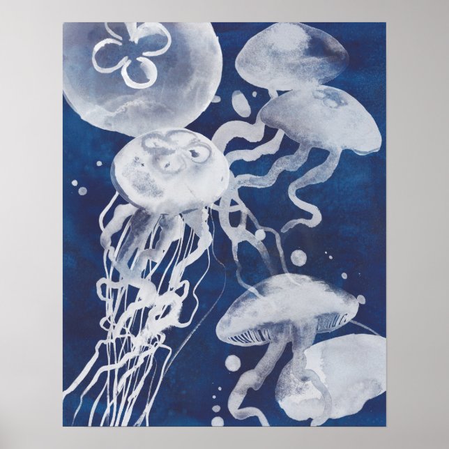 Jellyfish on Navy Background Poster (Framsidan)
