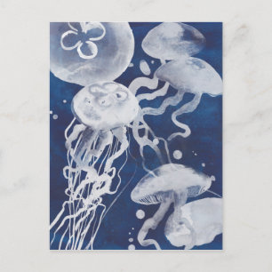 Jellyfish on Navy Background Vykort