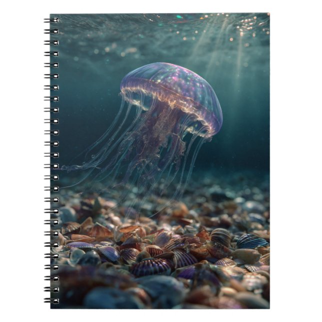 Jellyfish over Seashell Seabal Seabed Notebook Anteckningsbok (Framsidan)
